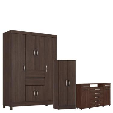 Imagem de Guarda Roupa Casal Ecom 2 com Multiuso Viena com Cômoda London Café - Demóbile