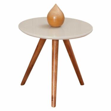 Imagem de Mesa Lateral Redonda Com Vidro 40x40 Cor Off White Medida 50 Cm Altura