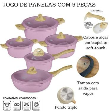 Imagem de Jogo De Panelas 5 Peças Antiaderente Indução Gás Conjunto Revestido Ce