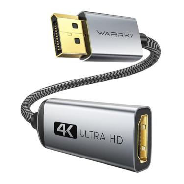 Imagem de Warrky Adaptador DisplayPort 4K para HDMI, unidirecional [caixa de metal, pinos banhados a ouro] Conversor de monitor HDMI 1080P a 120Hz compatível com HP, AMD, NVIDIA