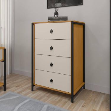 Imagem de Cômoda 4 Gavetas 65cm X 99cm Sevilha Preto/ Marrom/ Off White