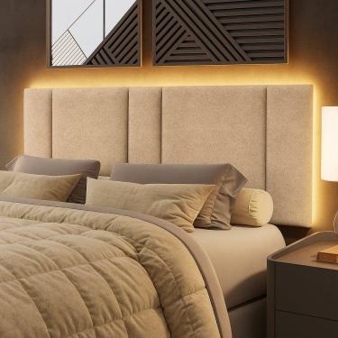 Imagem de Cabeceira Painel Cama Box Queen Size Siri 160cm com LED Bouclé Bege - Desk Design
