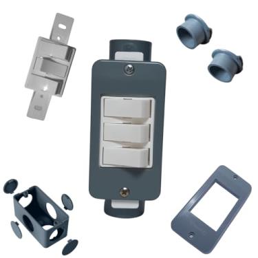 Imagem de KIT Interruptor Triplo Branco + Condulete Sobrepor 4/2pol + Placa + Adaptadores 1/2pol (Cinza)