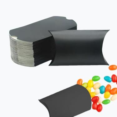 Imagem de icyhey 40 caixas de presente de travesseiro com janelas, caixa de embalagem de mini travesseiro de papel kraft, caixa de lembrancinha criativa dobrável (preto-1)