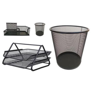 Imagem de Kit Escritório Organizador Bandeja Lixeira Porta Lápis Preto - Markys 