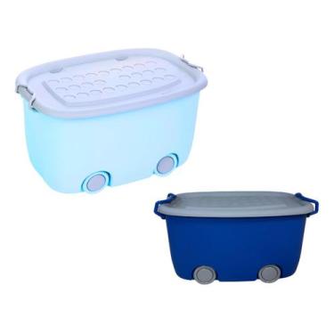 Imagem de Kit Organizadores Para Brinquedos, Livros E Lego P E M - Tibaby, Azul