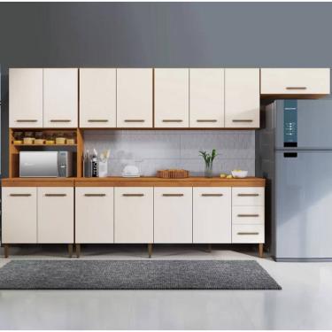 Imagem de Cozinha Completa Atenas 14 Portas 3 Gavetas Kaiki Móveis - Nature/Off