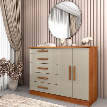 Imagem de Cômoda 2 Portas 5 Gavetas Istambul  - Tcil Móveis - Cinamomo/Off White