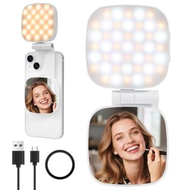 Imagem de Kalofaye Luz magnética para selfie, luz de telefone compatível com MagSafe iPhone, CRI95 360° LED anel de selfie luz de enchimento com espelho para selfies/vlog/fotografia/TikTok/chamadas de zoom