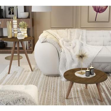 Imagem de Conjunto 2 Mesas Retrô Natália - Pés Palito Lateral Apoio Mdf Mdp Madeirado - J3 Móveis