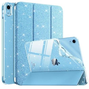 Imagem de MoKo Capa para iPad (A16) 11ª geração 2025/10ª geração 2022, capa brilhante para iPad 11/10 polegadas, capa fina com glitter e revestimento traseiro de TPU transparente, suporte Touch ID, glitter azul