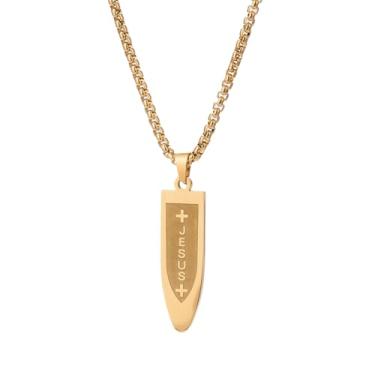Imagem de Colar de cruz de aço inoxidável para homens e mulheres banhado a ouro 18 k Bullet Dog Tag Colar pingente de titânio crucifixo Jesus colares personalizados hip hop joias presentes, Aço inoxidável, Sem