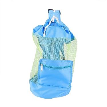 Imagem de Mochila infantil de malha com cordão, bolsa de praia infantil portátil, bolsa de natação infantil bolsa de piscina com cordão para natação molhada, academia e equipamento de treino (azul)