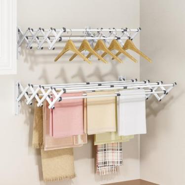 Imagem de APEXCHASER Suporte de parede para secar roupas, rack retrátil, toalheiro montado na parede para banheiro, varanda, lavanderia, interior, escorredor dobrável sanfonado para roupas, branco