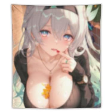 Imagem de LIEGBMEU Tapeçaria sexy de anime menina 127 x 152 cm arte de colcha de parede decoração de tapeçaria caprichosa AE17