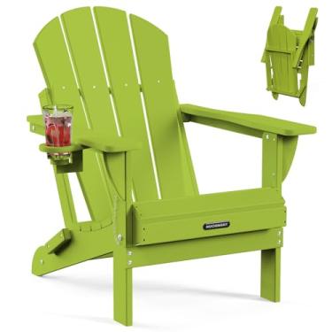 Imagem de MUCHENGHY Cadeiras dobráveis Adirondack, cadeiras de pátio, cadeiras de gramado, cadeira de exterior, cadeira Adirondack de plástico, fogueira, resistente ao clima com suporte de copo para deck