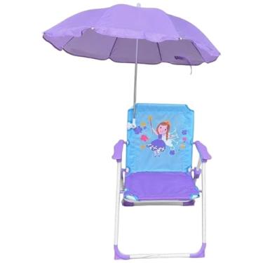 Imagem de Cadeira de praia infantil com guarda-chuva, cadeira de exterior dobrável e removível com dossel e padrão de desenho animado, portátil para praia, piscina, parque, jardim, quintal, fada, crianças com