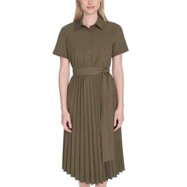 Imagem de Calvin Klein Vestido feminino de manga curta plissado autoamarrado, Alcapar, 44