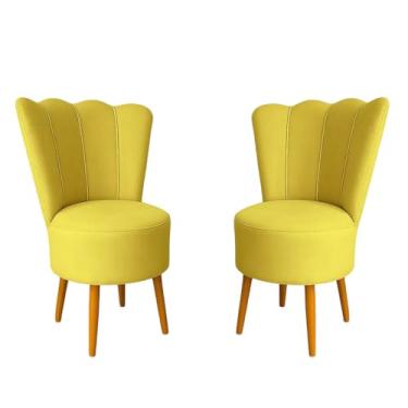 Imagem de Kit 2 Cadeiras Decorativa Pétala Veludo Luxo Premium Pés Retrô Palito Sala Quarto e Penteadeira (AMARELO)