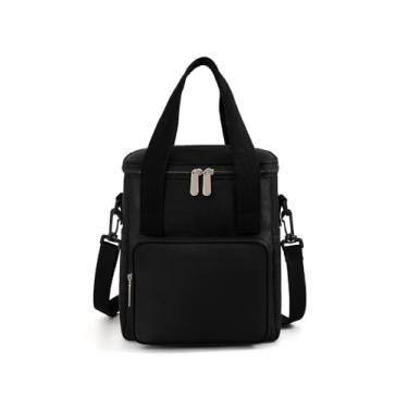 Imagem de Lancheira isolada para homens e mulheres, tecido Oxford 8L, bolsa térmica dobrável, à prova de vazamento e térmica, mantém a comida quente ou fria, grande caixa bento preta para trabalho, escola