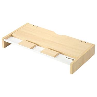 Imagem de Suporte de madeira para monitor de computador, laptop, suporte elevado, base para teclado e mouse, armazenamento de mesa, armazenamento de escritório