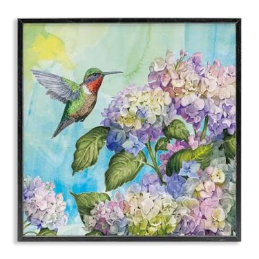 Imagem de Stupell Industries Design de arte giclée emoldurado preto beija-flor e hortênsias por Tim Coffey, 61 x 61 cm