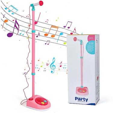 Imagem de Litaonner Microfone de karaokê ajustável para crianças, com suporte para turnê de canto, brinquedo musical infantil para meninos de 3 anos, presente de aniversário acima de 36 meses