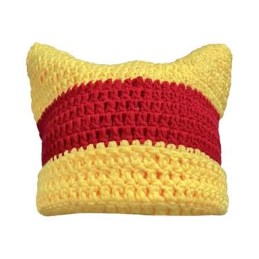 Imagem de Gorro Feminino De Inverno Listrado Com Orelhas De Gato, Estilo Coreano