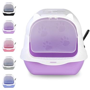 Imagem de Caixa Areia Fechada Gato Autolimpante Grande Banheiro Pá (Branco/Roxo)