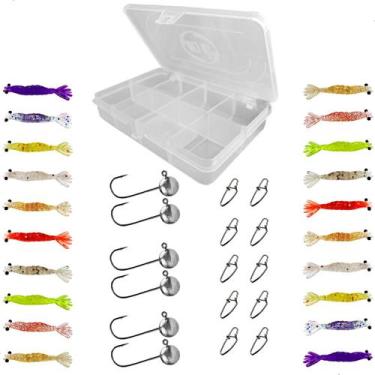 Imagem de Estojo 37 pçs Com Micro Camarão Artificial Nano 4,5cm + Jig Head + Sna