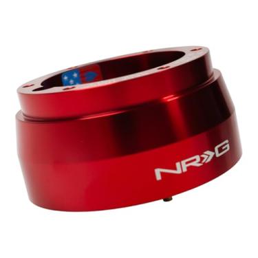 Imagem de NRG Innovations Cubo curto para volante estilo corrida, eixo de direção de alumínio bloqueável, unidade adaptadora de liberação rápida com padrão de parafuso de 6 x 70 mm, para Datsun, vermelho
