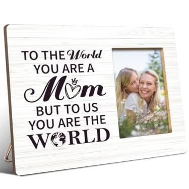 Imagem de JANLAN Porta-retrato para mãe, presente de aniversário, Natal, Dia das Mães, To the World You Are A Mom But To Us You Are the World, serve para fotos de 10 x 15 cm