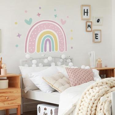 Imagem de Adesivo Infantil Arco-Íris 11 Parede Corações Estrelas Quarto Neutro Bebê Decoração Lúdica Infantil