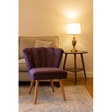 Imagem de Cadeira Pétala Estofada em Veludo com Pés de Madeira – Design Moderno para Sala de Estar, Quarto, Penteadeira e Closet - Roxa - JRC Móveis