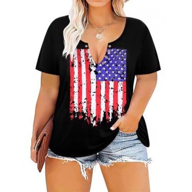 Imagem de Camiseta TIYOMI Plus Size para mulheres 2GG com estampa de bandeira do