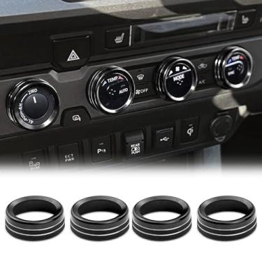 Imagem de BORUIEN Para controle de ar condicionado Tacoma AC AUTO CD Switch Knob Trim para Toyota Tacoma 2016-2020 acessórios interiores (liga de alumínio preta 4 peças)