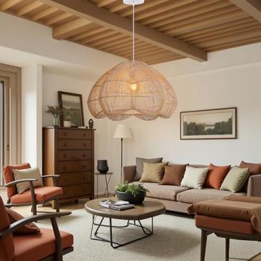 Imagem de Hodevimall Luminária pendente de vime de 49,8 cm ajustável feita à mão para casa de fazenda boho lustre iluminação litoral pendurada abajur de vime abajur de teto para cozinha, sala de jantar e sala