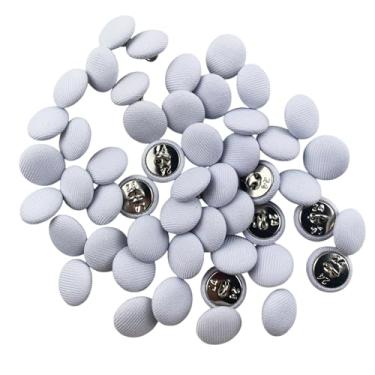 Imagem de Lmlliang Botões de haste cobertos de tecido acetinado de 15 mm, botões redondos de costura para vestidos de noiva, ternos, smoking, estofados, casacos, jaquetas, jeans, blusas e roupas DIY, branco