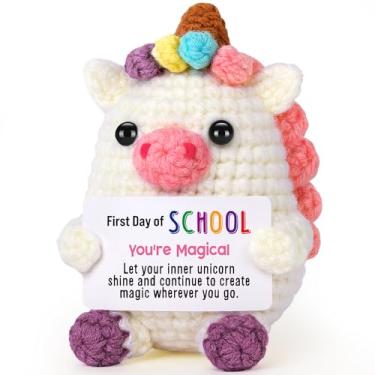Imagem de LEJIAJINW Mini Cute Unicorn First Day of School - Encouragement Gifts for Daughter, Girls, Kids, Boy, from Mom Dad - Handmade Crochet Unicorn for Students, Niece, Daughter, Back-to-School
