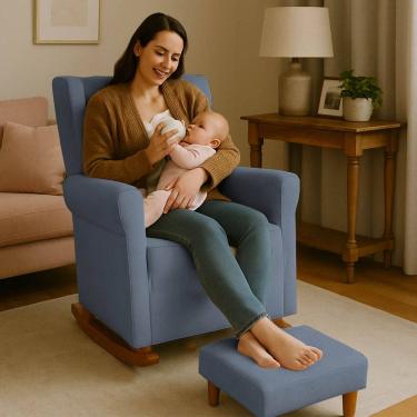 Imagem de Poltrona Aquila Amamentação Balanço e Puff Baby Cinza