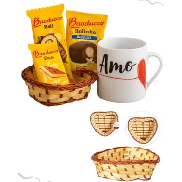 Imagem de Kit Cesta De Palha Coração Pelúcia Café Manhã Bauducco Presente