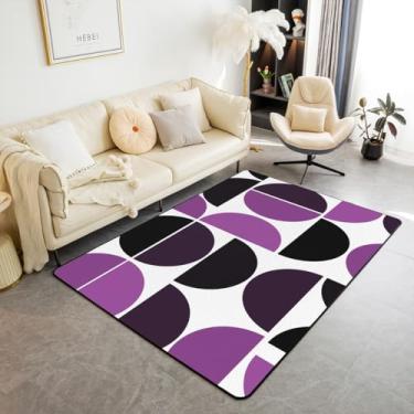 Imagem de Erosebridal Tapete roxo profundo tapete de sala de estar de meados do século 12 x 18, tapete decorativo geométrico abstrato moderno retrô boho arte tapete interior
