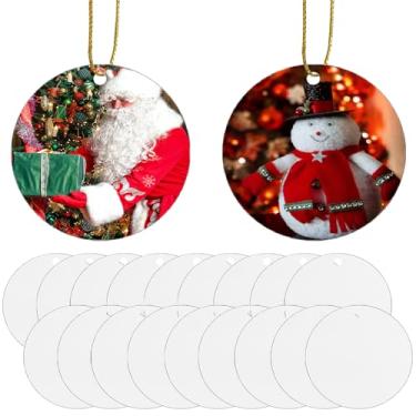 Imagem de Enfeites de Natal de sublimação de metal de 9 cm, blocos de sublimação a granel para impressão por prensa térmica, artesanato feito à mão, ornamentos de sublimação redondos de dupla face, 20 peças