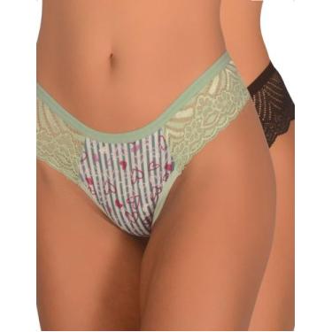 Imagem de Kit 2 Calcinha Estampada Fio Dental Renda Lateral Conforto Elegante Mo