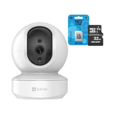 Imagem de Kit Câmera de Segurança Interna Wi-Fi TY1 Pan-Tilt 360° Full HD com Cartão MicroSD 32GB