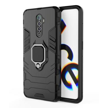 Imagem de SORAKA Capa para realme X2 Pro com suporte para anel Capa Slim Fit de TPU macio Capa realme X2 Pro com placa de metal para suporte magnético de telefone para carro