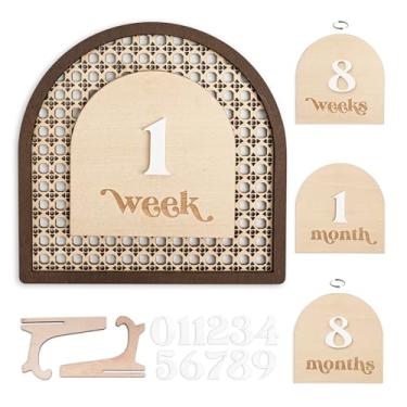 Imagem de Marco mensal do bebê, sinais de marco de bebê de madeira, discos de madeira de marco mensal, discos de marco de bebê (rattan 3D)