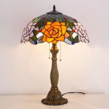 Imagem de AVIVADIRECT Abajur Tiffany Vitral Laranja Vermelho Rosa Estilo Antigo Luminária De Leitura Mesa 16X16X24" Decoração Para Quarto Sala Estar Escritório Em Casa