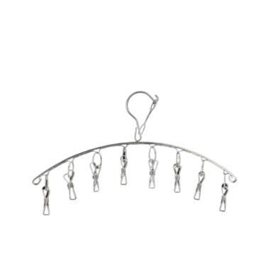 Imagem de Cabideiro de Aço Inoxidável com Clipes - Antiperda, Secagem Rápida 360° - Ideal para Varanda e Lavanderia (Varal Com 8 Prendedor)