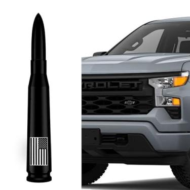 Imagem de Antena bala de caminhão de carro - estilo bandeira americana, seguro para lavagem de carros GM Chevy Silverado GMC Sierra 1500 2500 3500 HD Avalanche caminhonete acessórios (preto) design antifurto